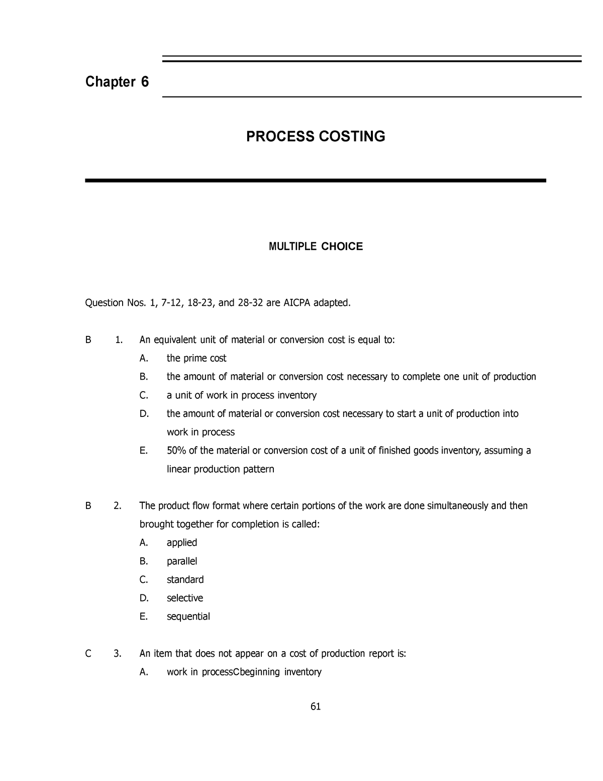 Process Costing Test Bankdoc - Chapter 6 PROCESS COSTING MULTIPLE ...