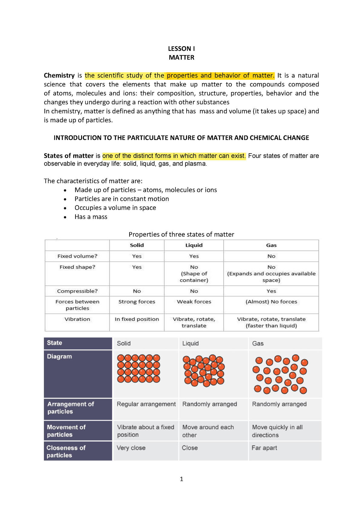 Lesson 1 (matter) - LESSON I MATTER Chemistry Is The Scientific Study ...