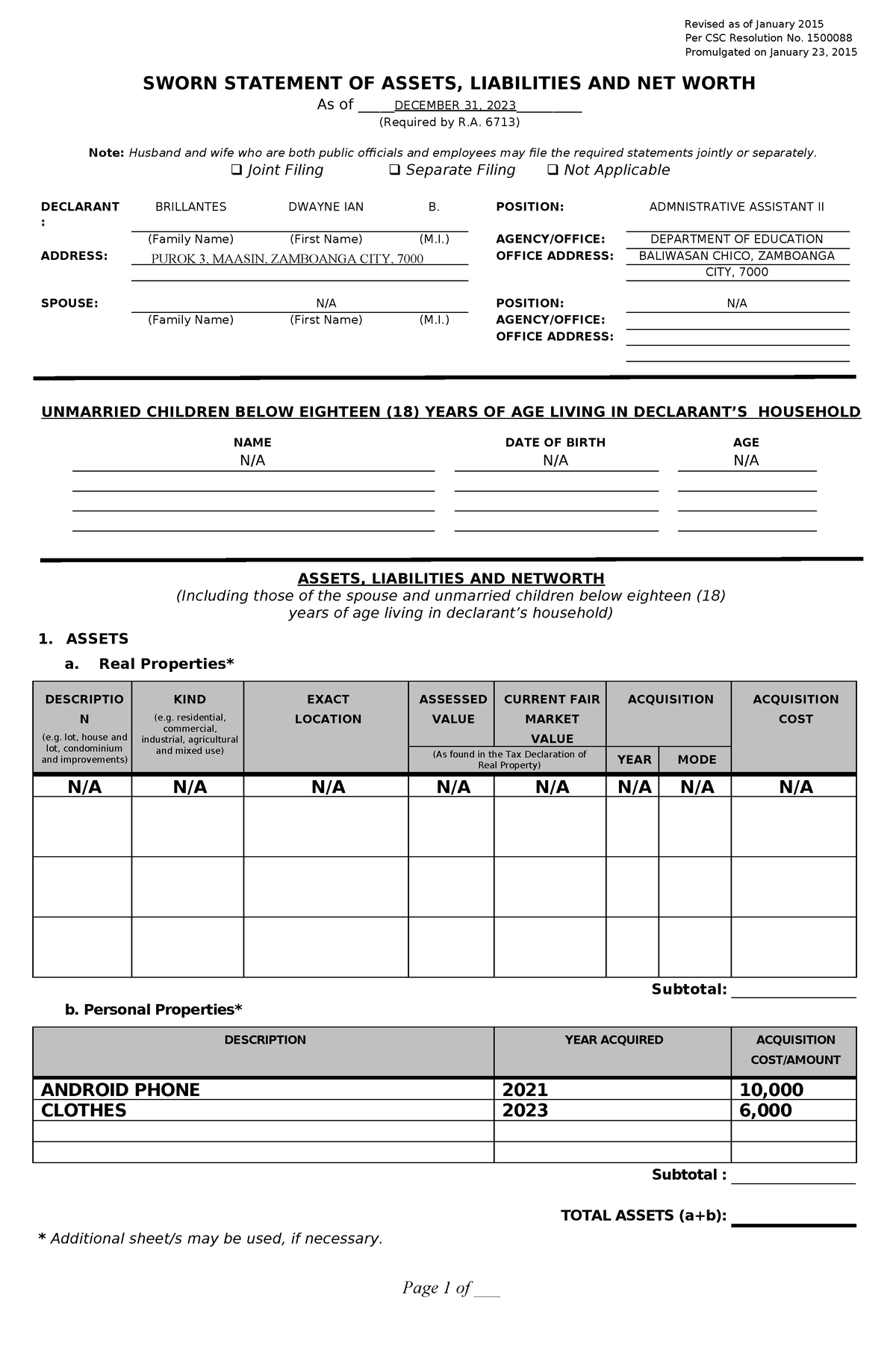 2015 SALN Form - saln 2015 - Revised as of January 2015 Per CSC ...