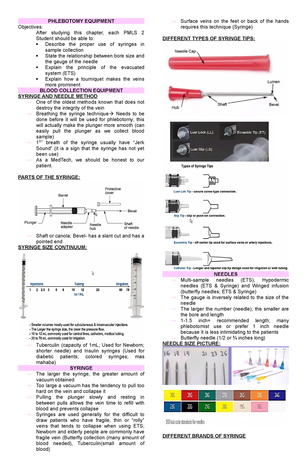 Lecture 4 Phlebotomy Equipment - PHLEBOTOMY EQUIPMENT Objectives: After ...