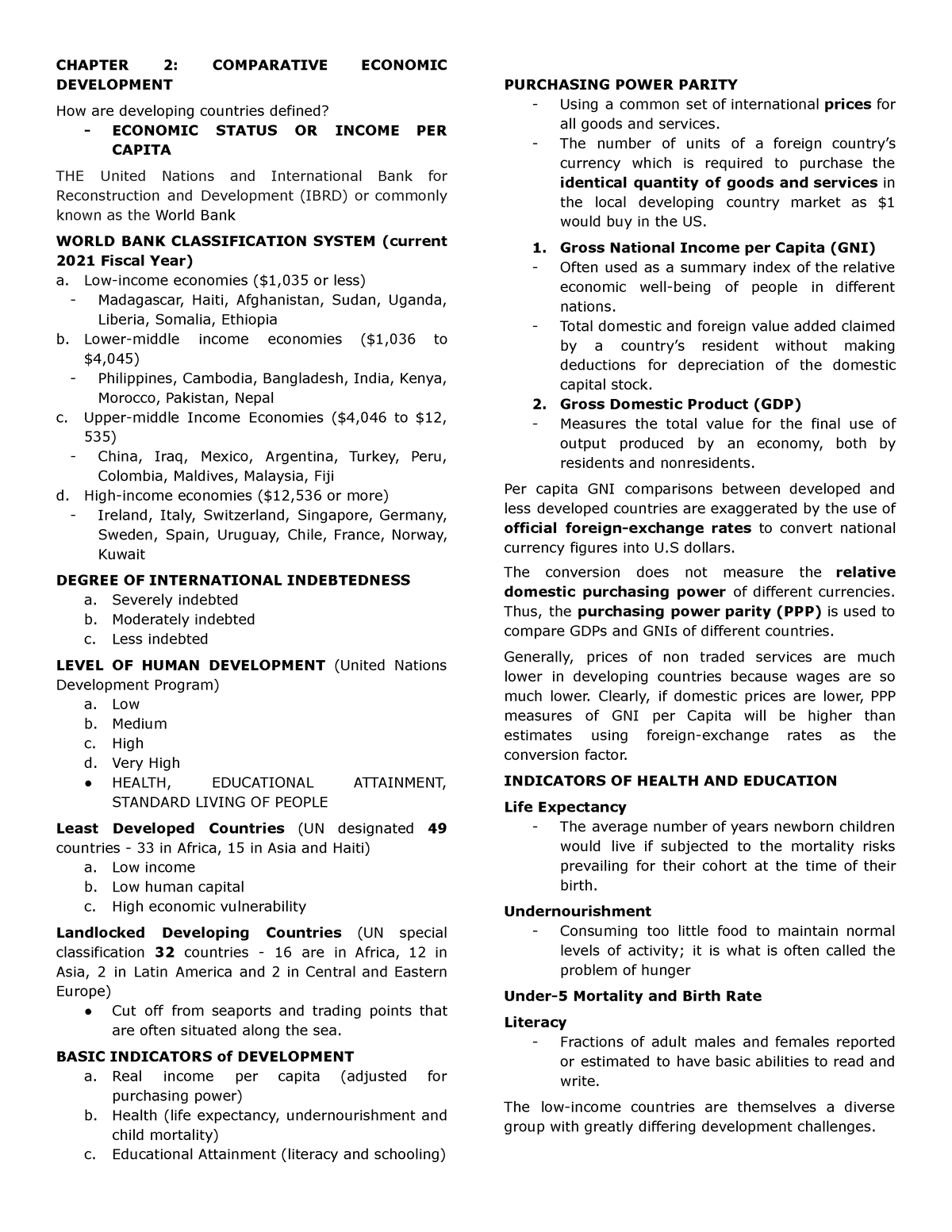 Chapter 2 Comparative Economic Development - CHAPTER 2: COMPARATIVE ...