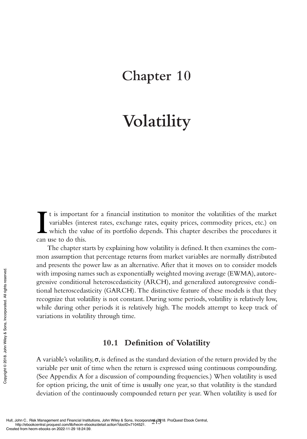 Chapter 10 Volatility - Chapter 10 Volatility I T Is Important For A ...