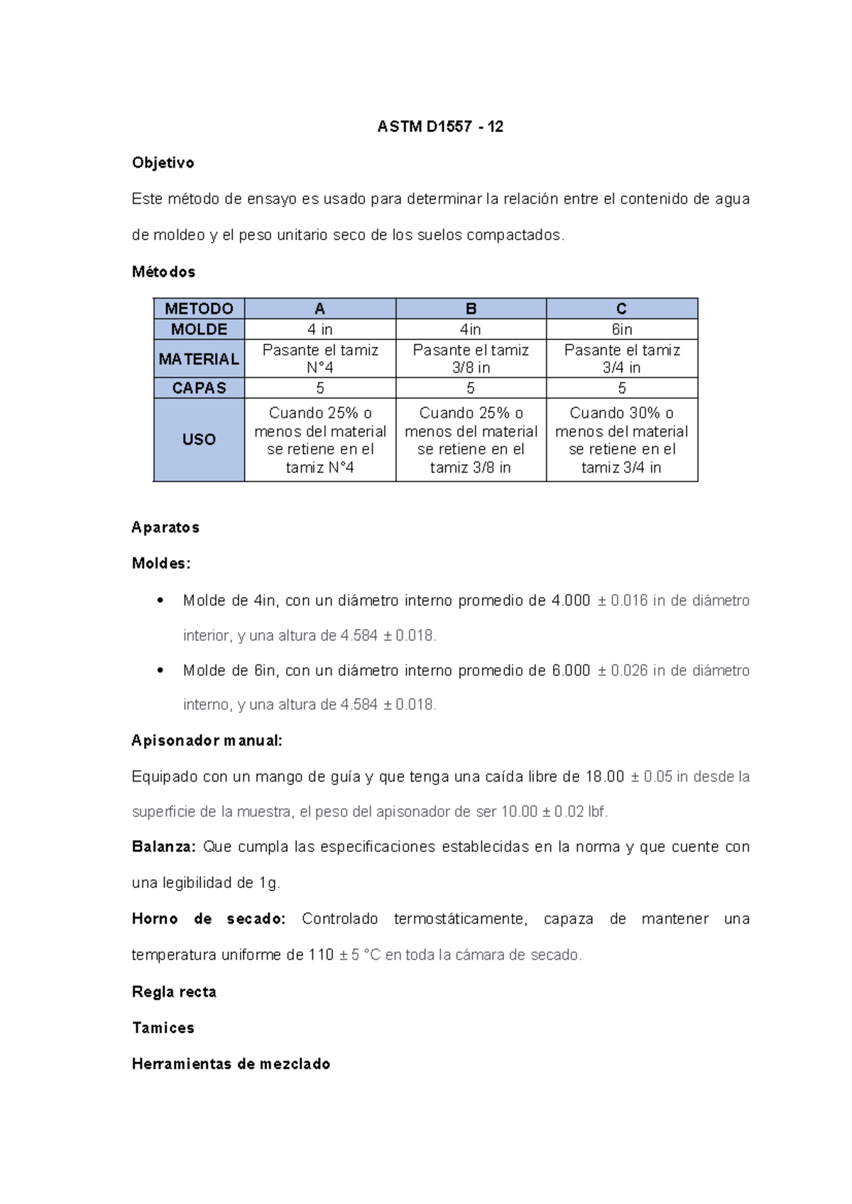 ASTM D1557 Y CBR - ASTM D1557 - 12 Objetivo Este método de ensayo es ...