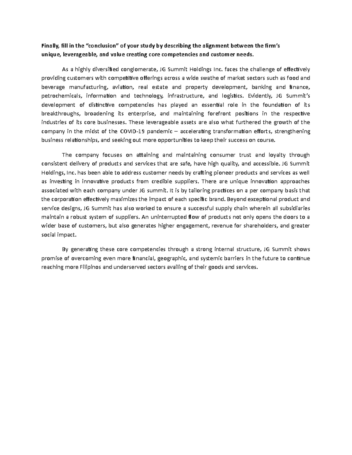 JG Summit Conclu Draft - Finally, fill in the “conclusion” of your ...