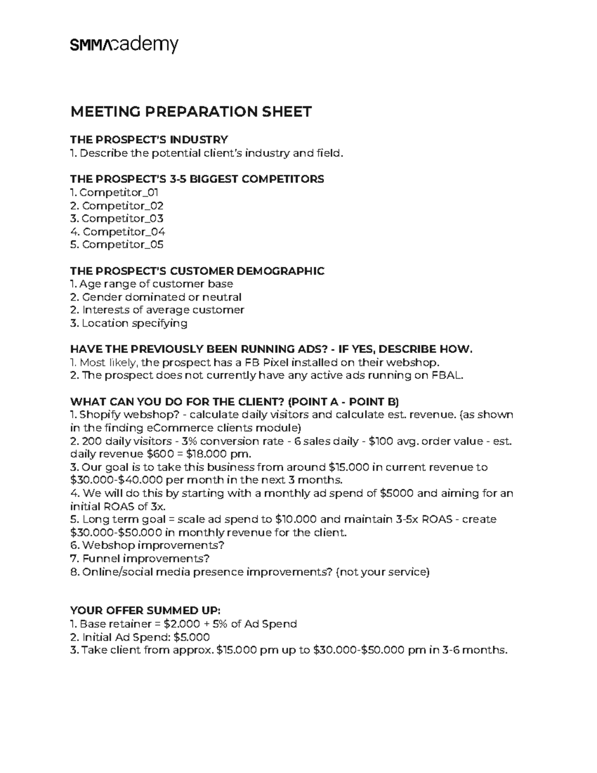 01-Meeting Script - Preparation Sheet - MEETING PREPARATION SHEET THE ...