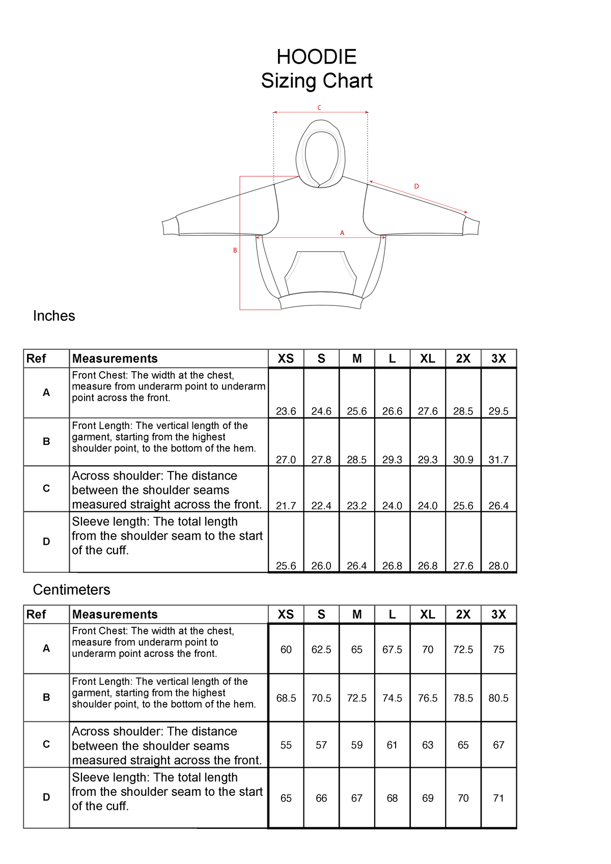 RYAN Sizing Chart - DC Jxnx - Inches Centimeters Ref Measurements XS S ...