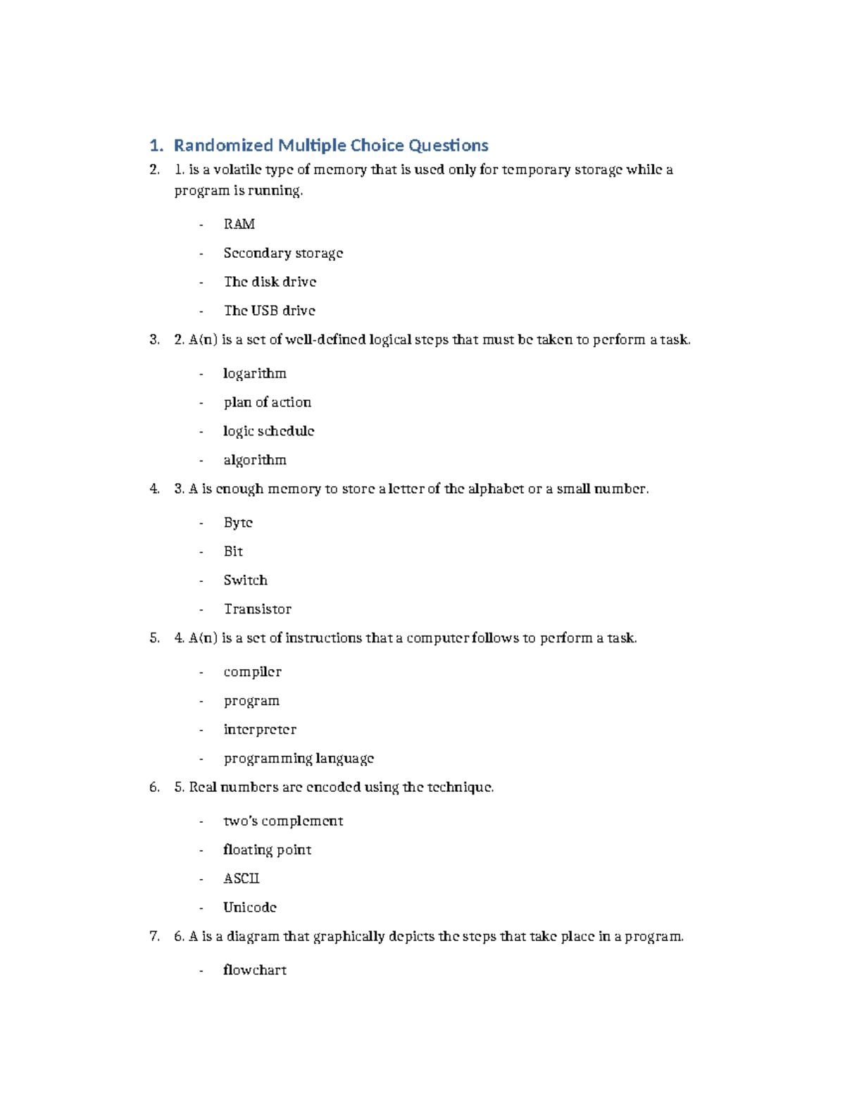 Randomized MCQs - midterm review q's from book - 1. Randomized Multiple ...
