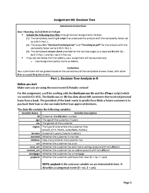Assignment #6 - Decision Tree [ Answer Sheet] - Answer Sheet for ...