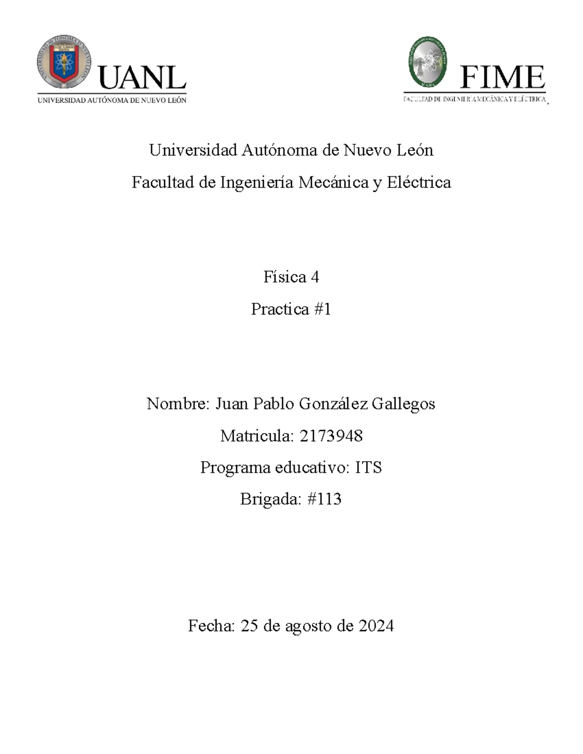 Practica 1 fisica 4 - Universidad Autónoma de Nuevo León Facultad de ...