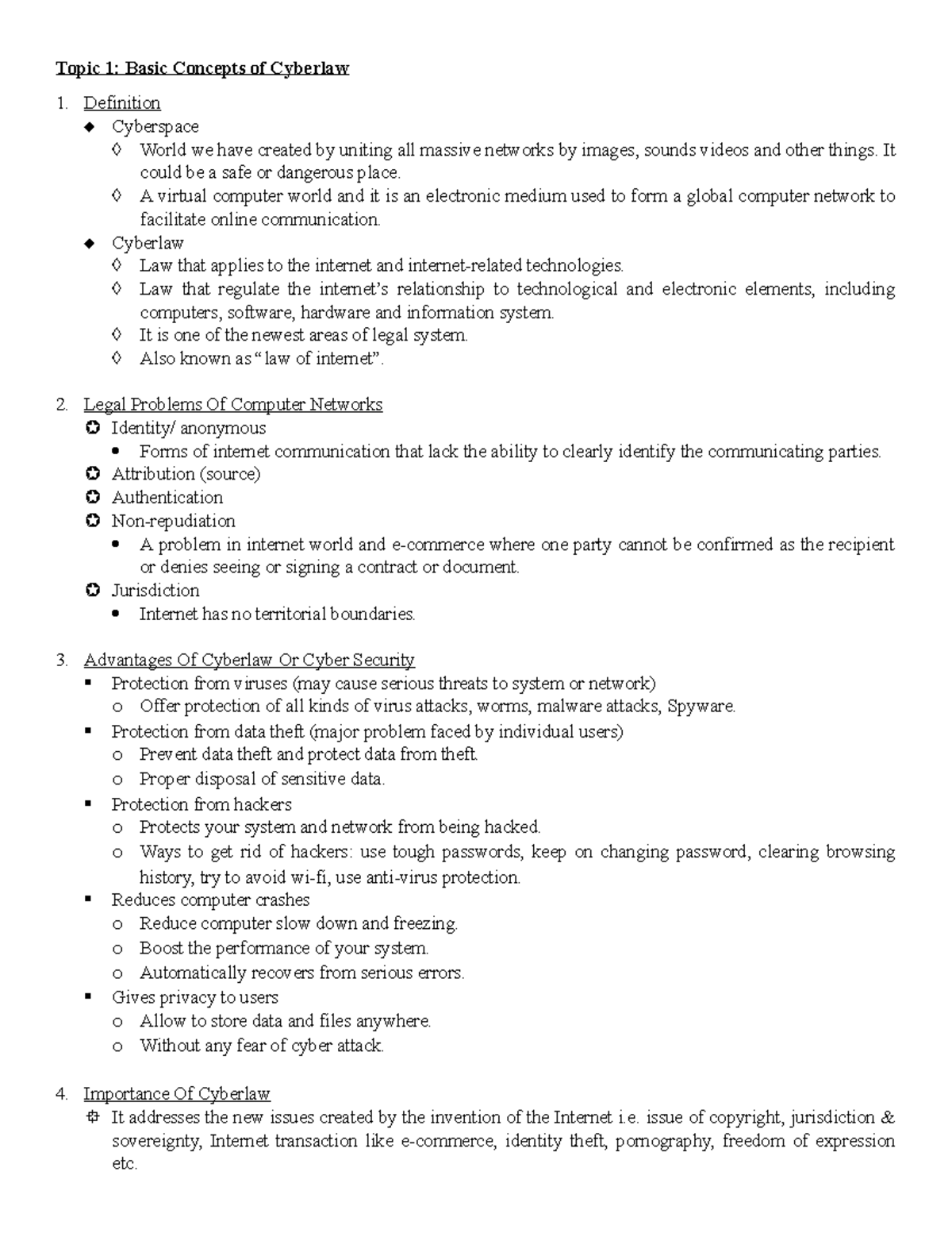 Topic 1 - Topic 1: Basic Concepts Of Cyberlaw Definition Cyberspace ...