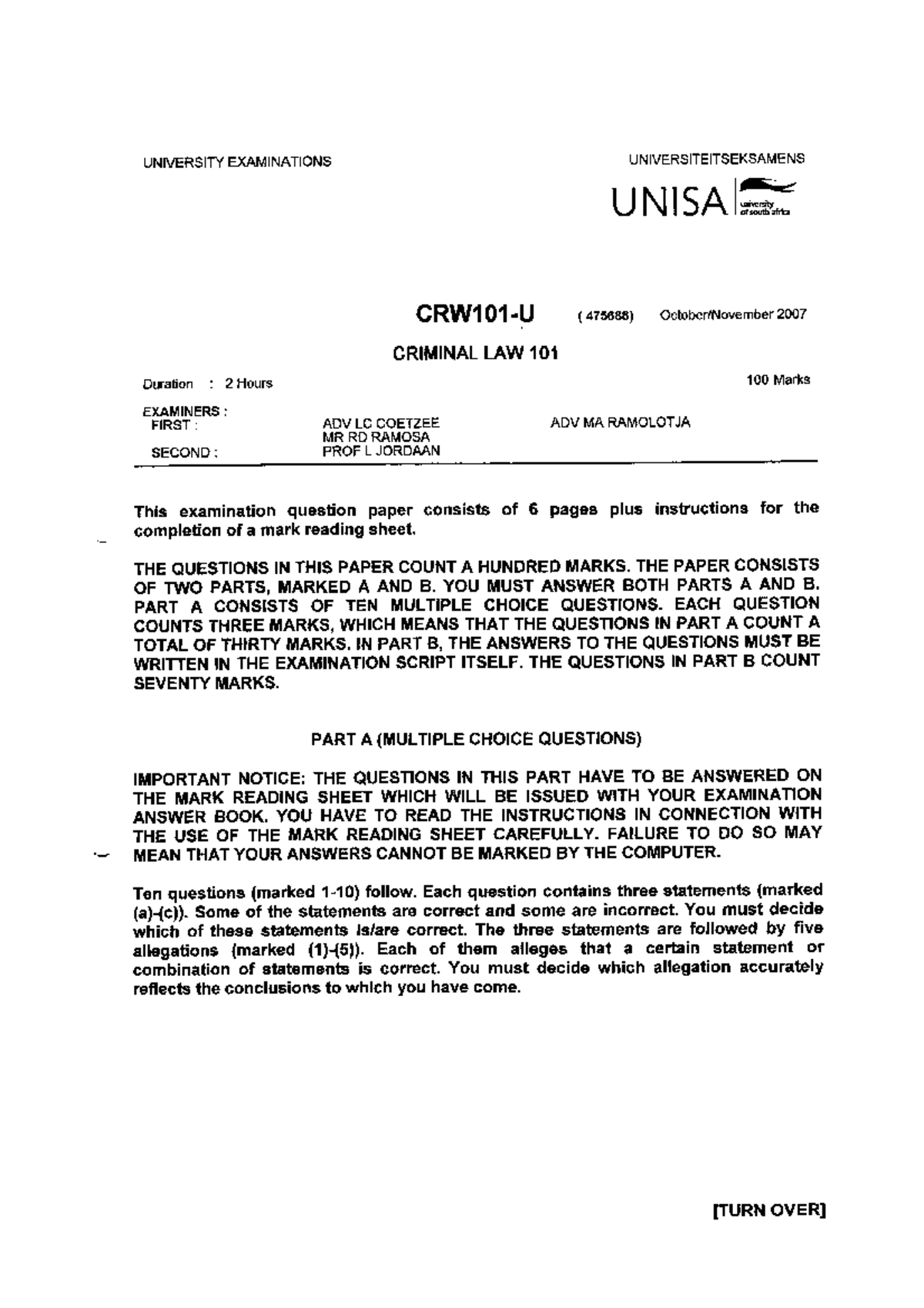 Crw101u E Nov2007 General Principles Of Criminal Law Crw2601