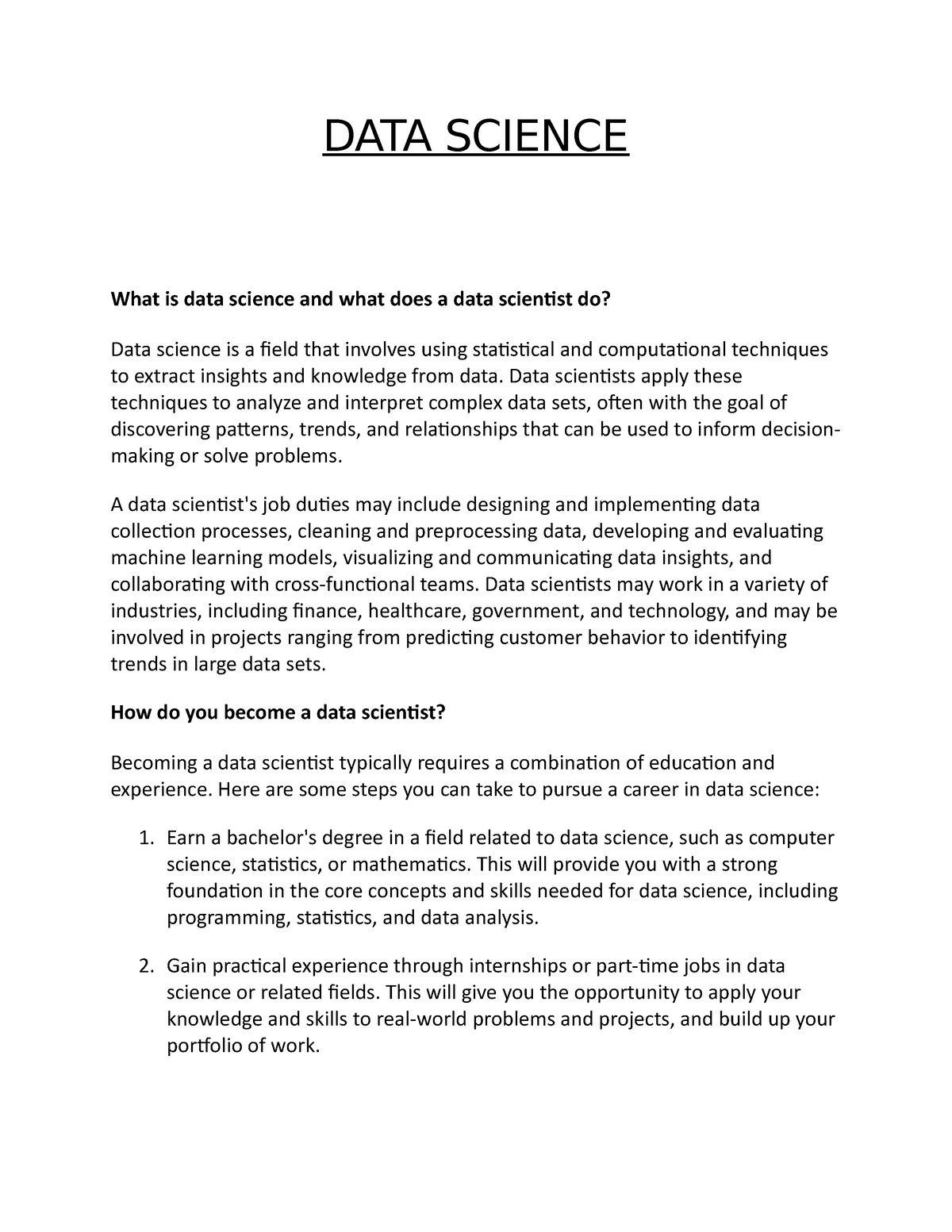 data science undergraduate thesis