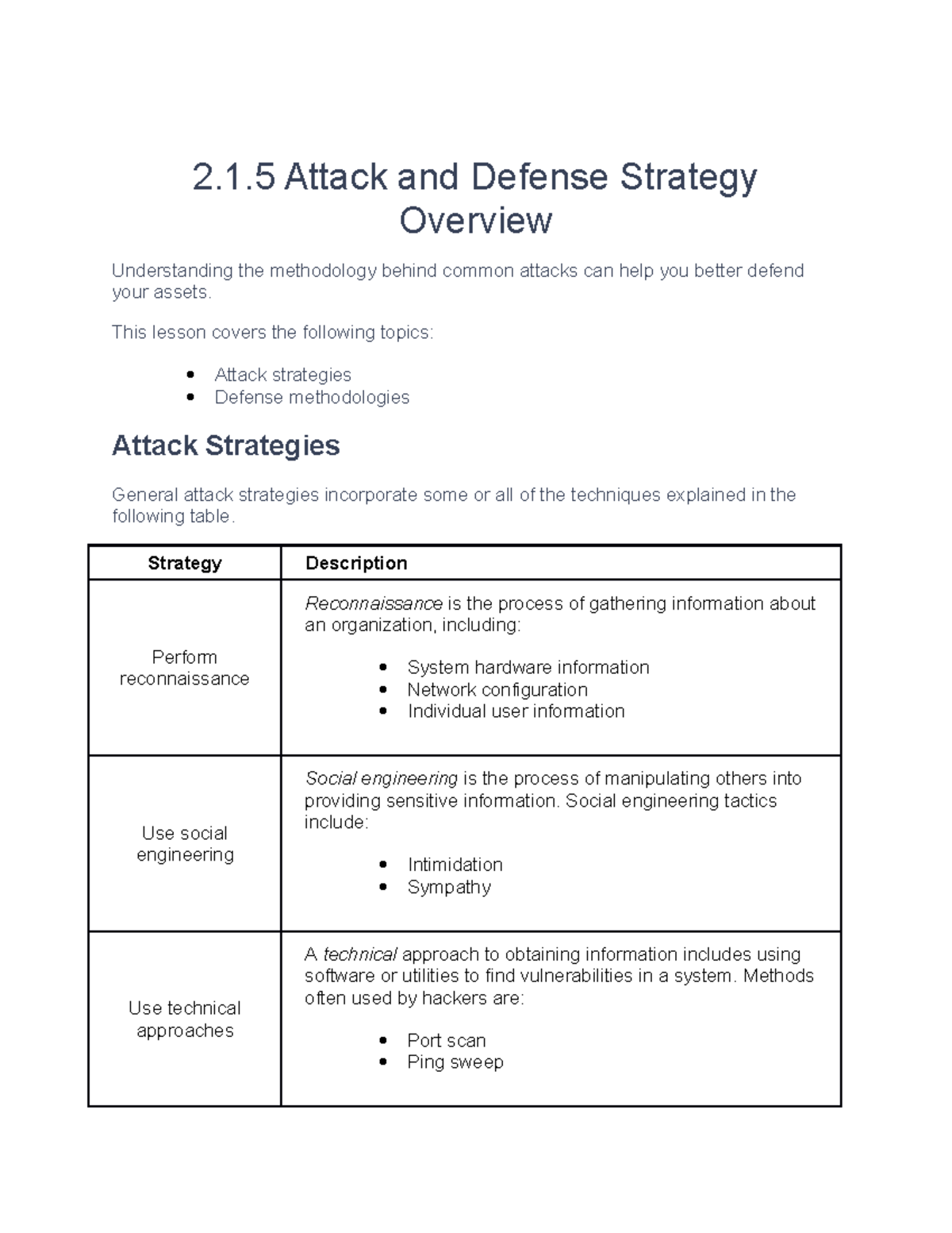 2.1.5 Attack and Defense Strategy Overview - 2.1 Attack and Defense ...