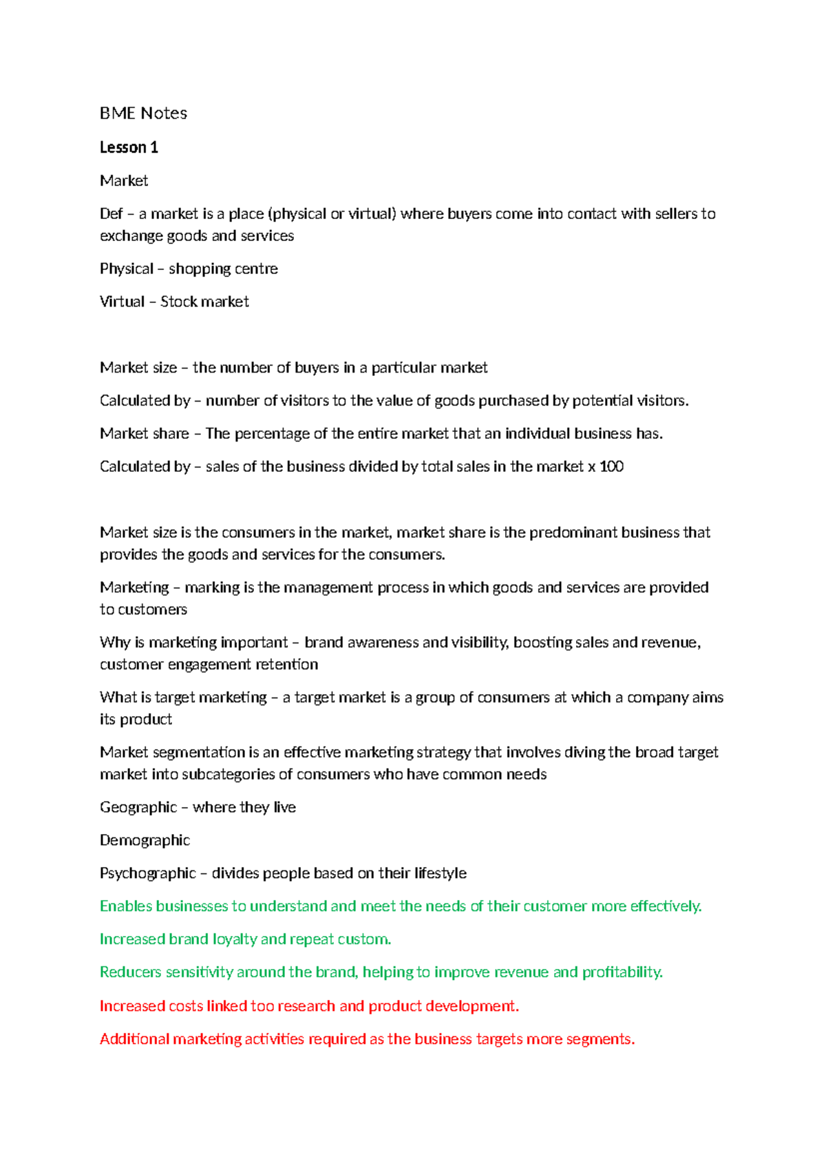 BME Notes - BME Notes Lesson 1 Market Def – a market is a place ...