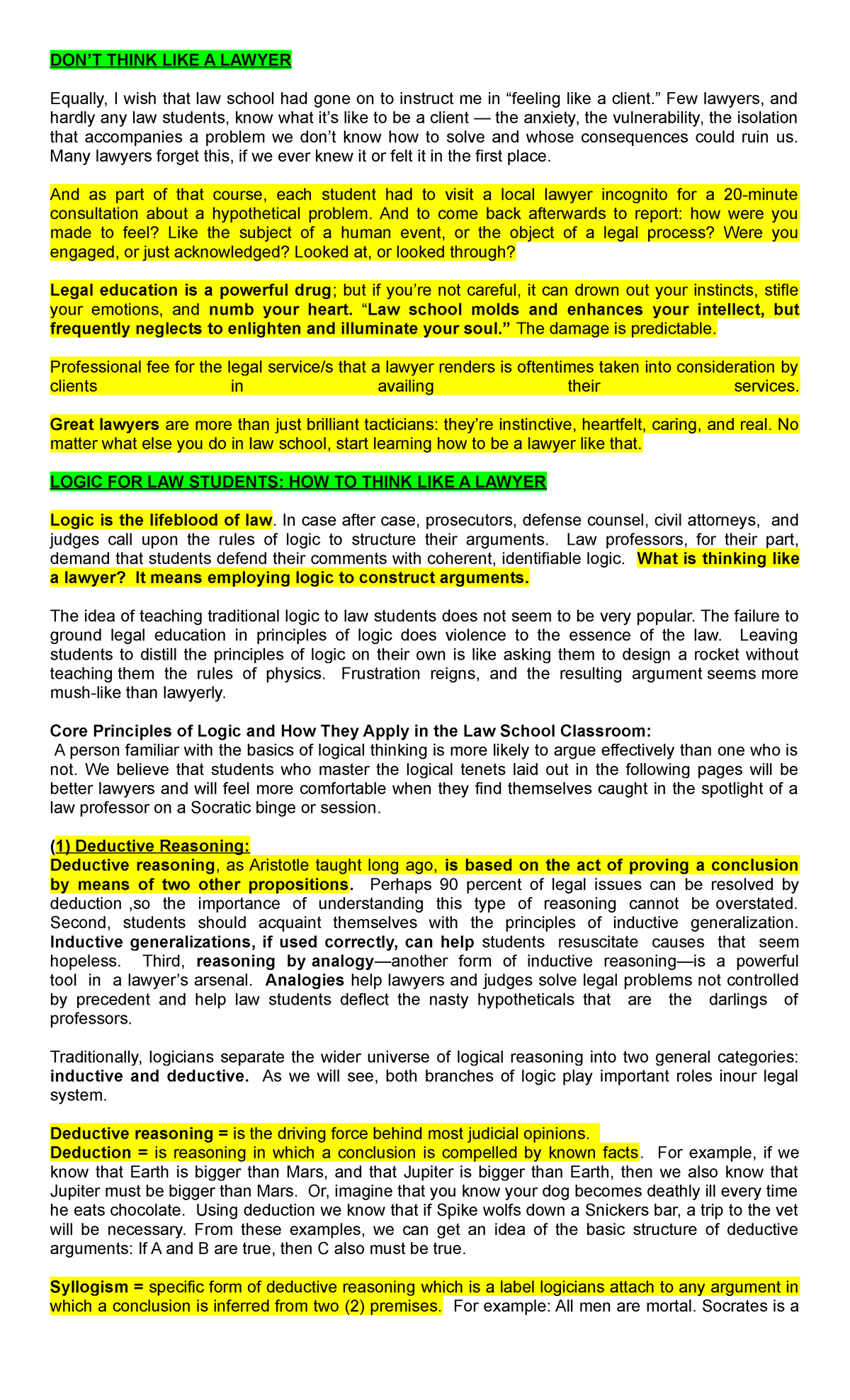 Notes on First 4 Reading Materials - DON’T THINK LIKE A LAWYER Equally ...