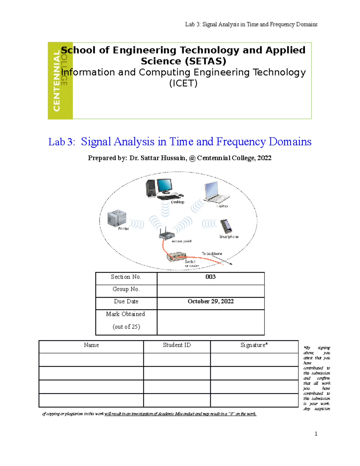 CNET304 Lab 3 Signal Analysis in Time and Frequency Domains - Lab 3 ...
