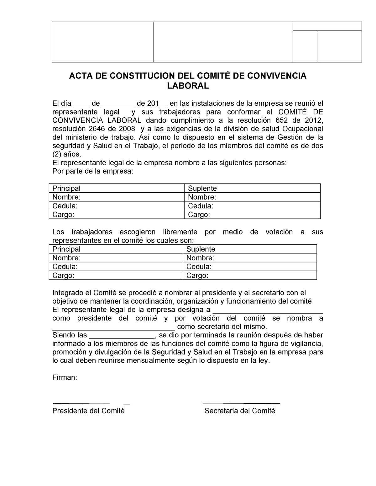 Acta De Constitucion Del Comite De Convivencia Laboral Acta De Constitucion Del ComitÉ De 1741