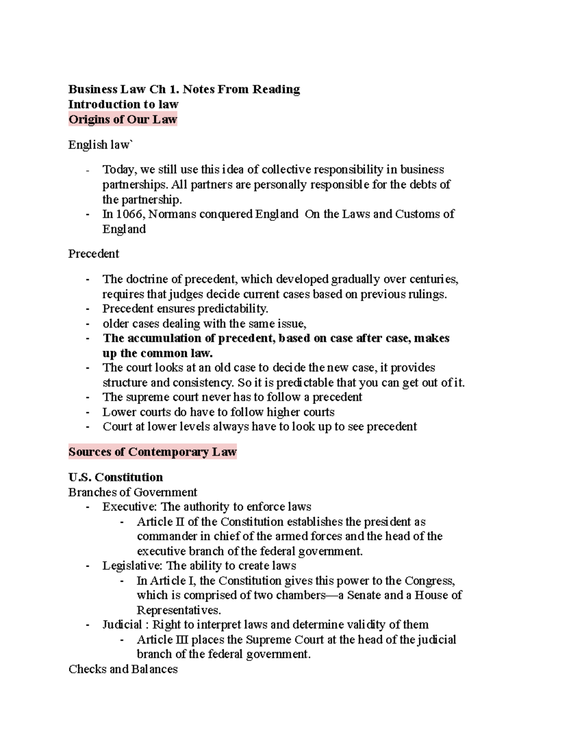 Business Law Ch 1. Notes From Reading - Business Law Ch 1. Notes From ...