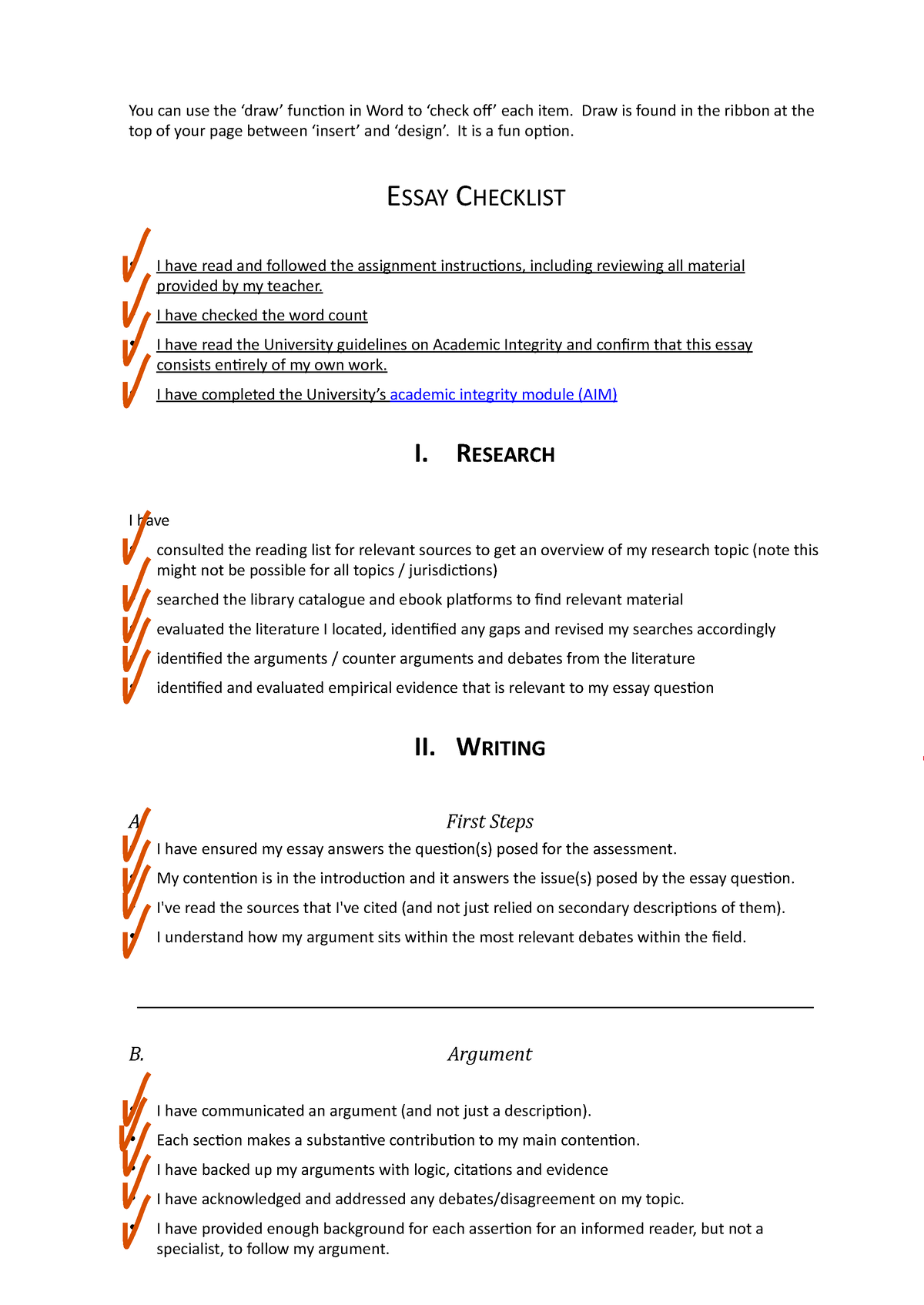 Writing Checklist 2022 You Can Use The draw Func2on In Word To 