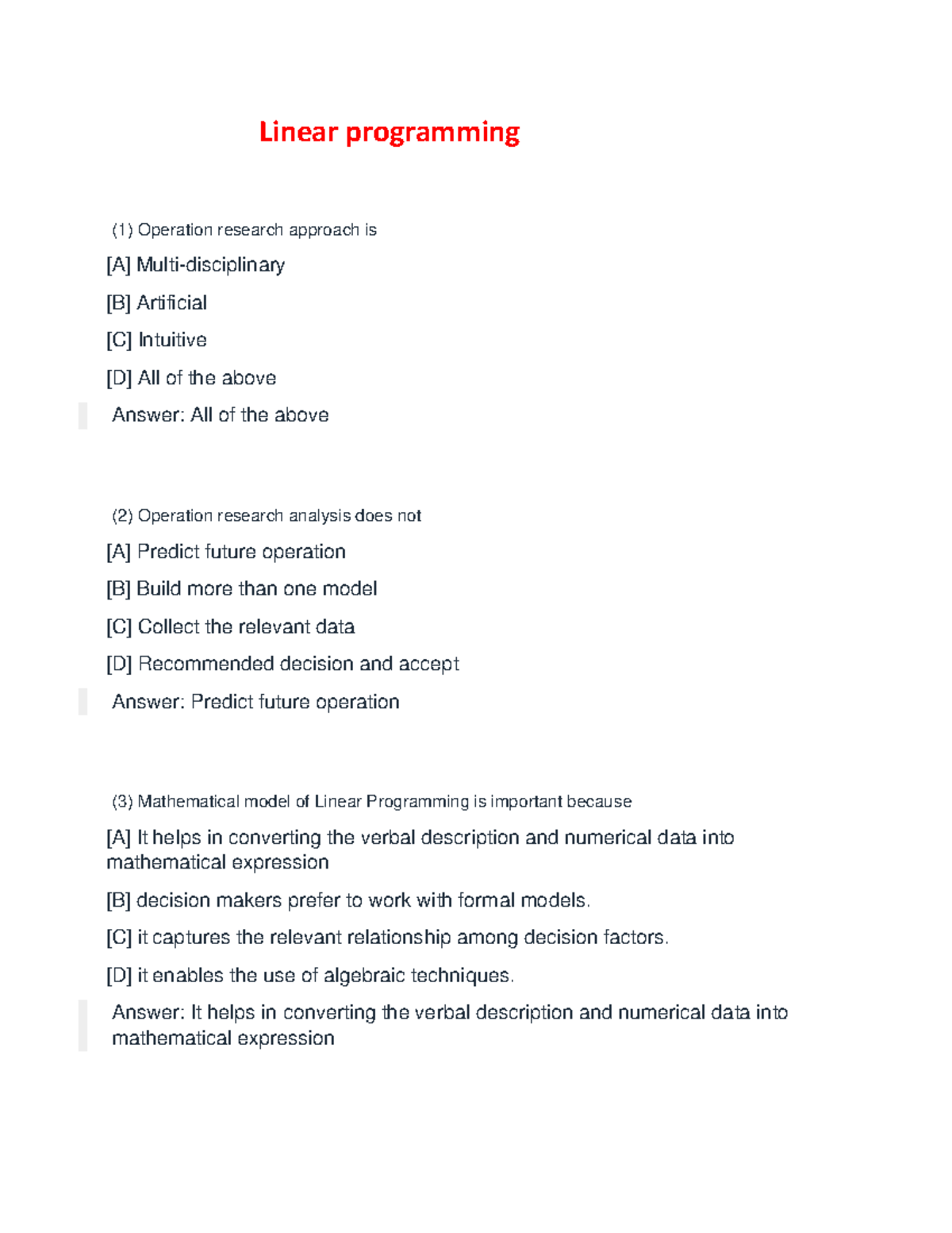 Linear programming part 1 - Linear programming (1) Operation research ...