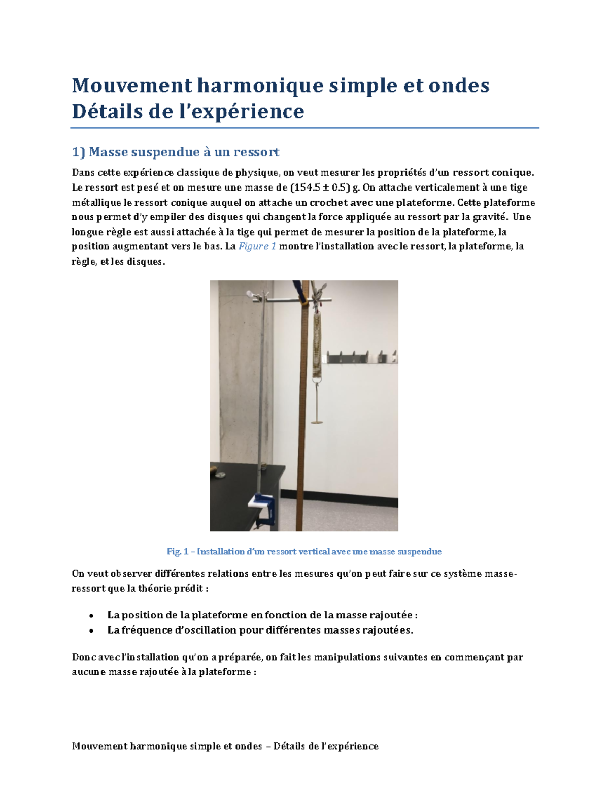 Mouvement Harmonique Simple Et Ondes - Details De L'experience ...