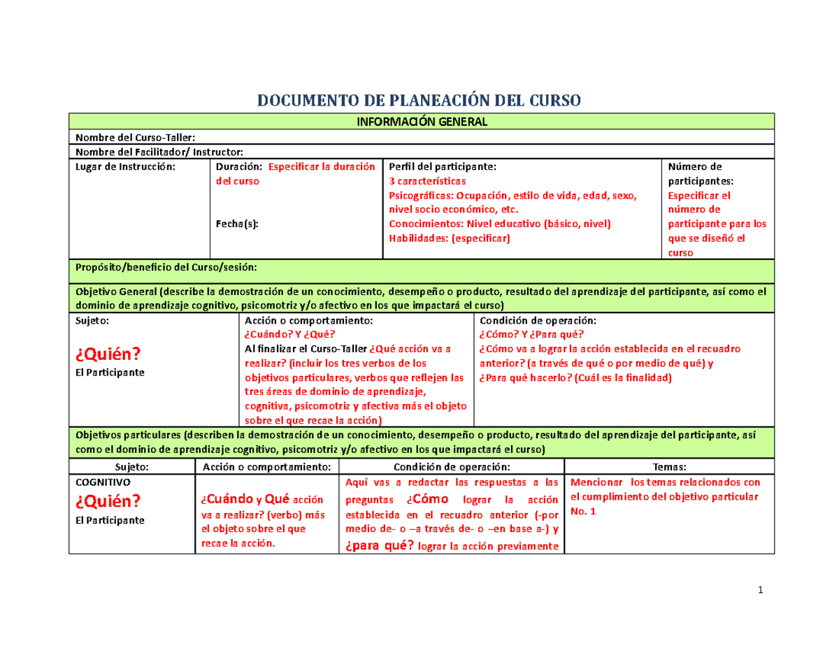 Carta Descriptiva - DOCUMENTO DE PLANEACIÓN DEL CURSO INFORMACIÓN ...