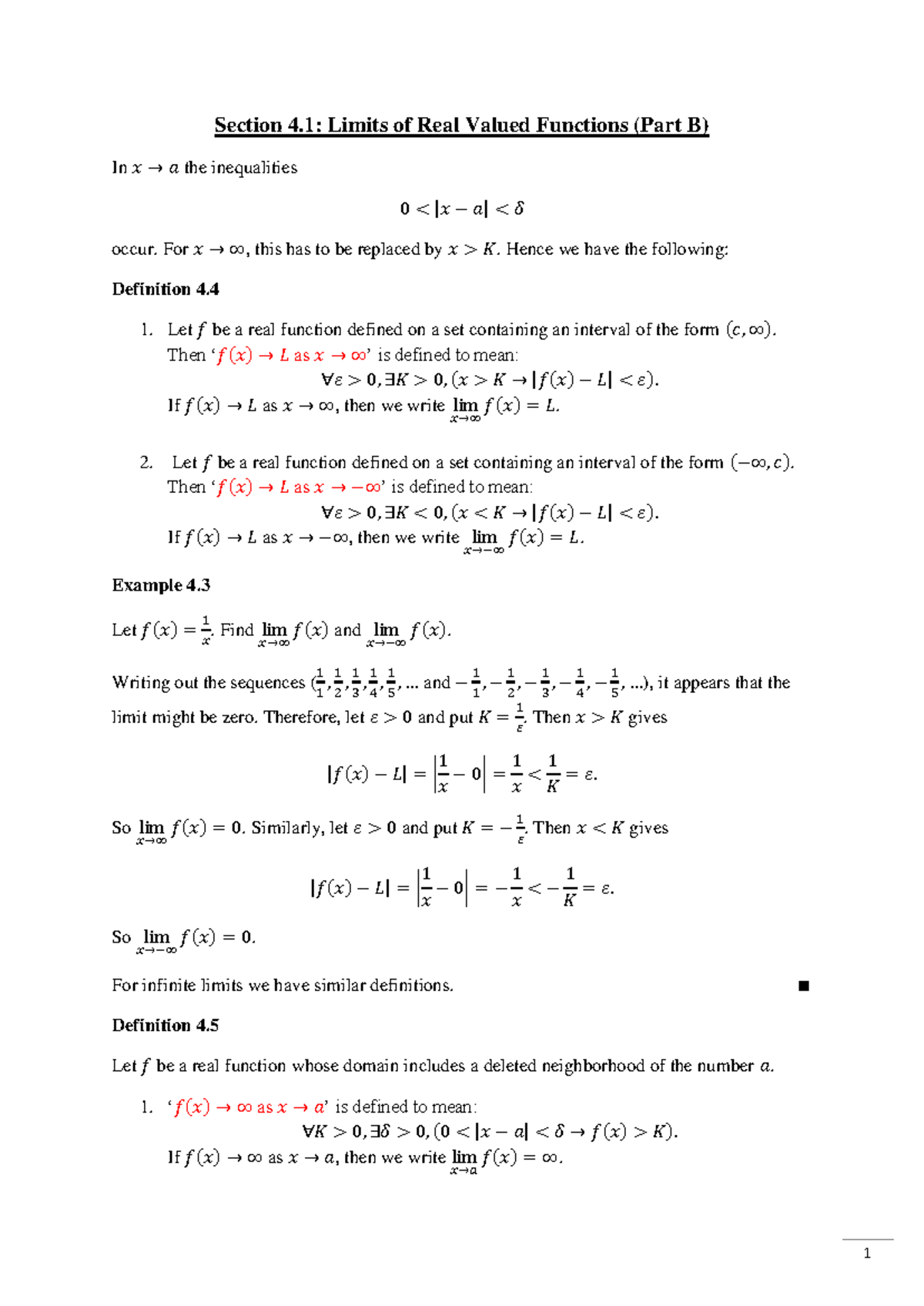 Sec 4.1 Limits of Real Valued Functions - Part B - 1 Section 4 .1 ...
