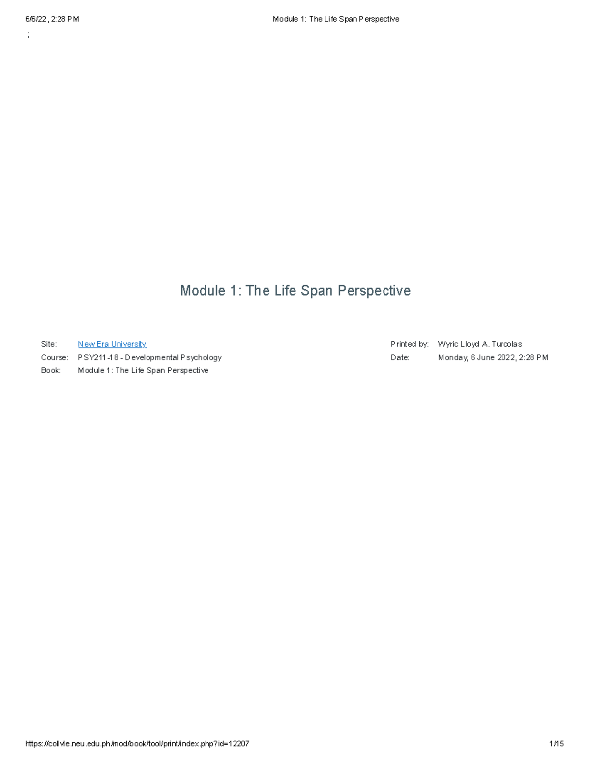 Module 1 The Life Span Perspective - ; Module 1: The Life Span ...