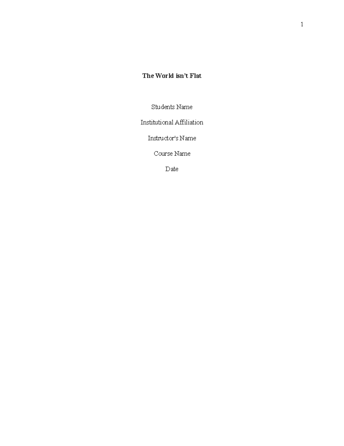Globalisation - assignment on globalization - 1 The World isn’t Flat ...