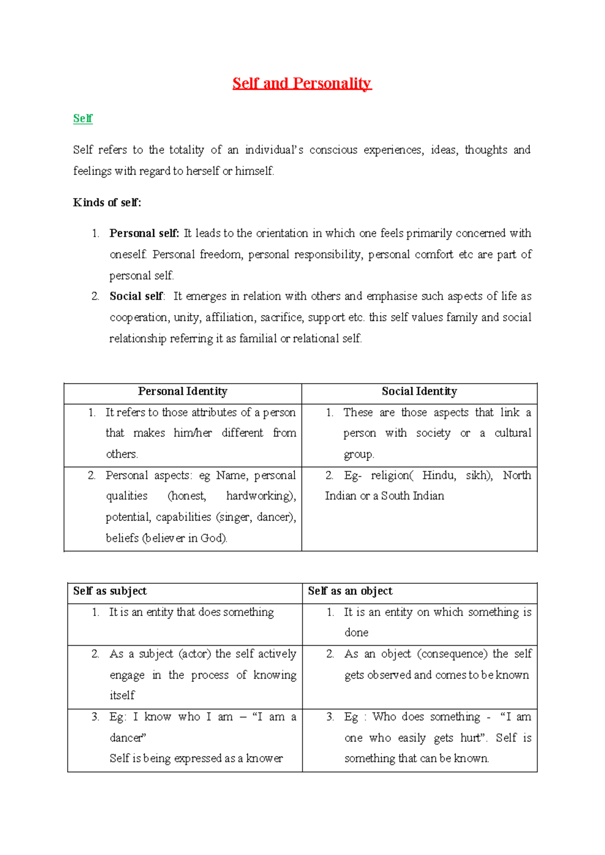 Chapter 2 self and Personality - Self and Personality Self Self refers ...