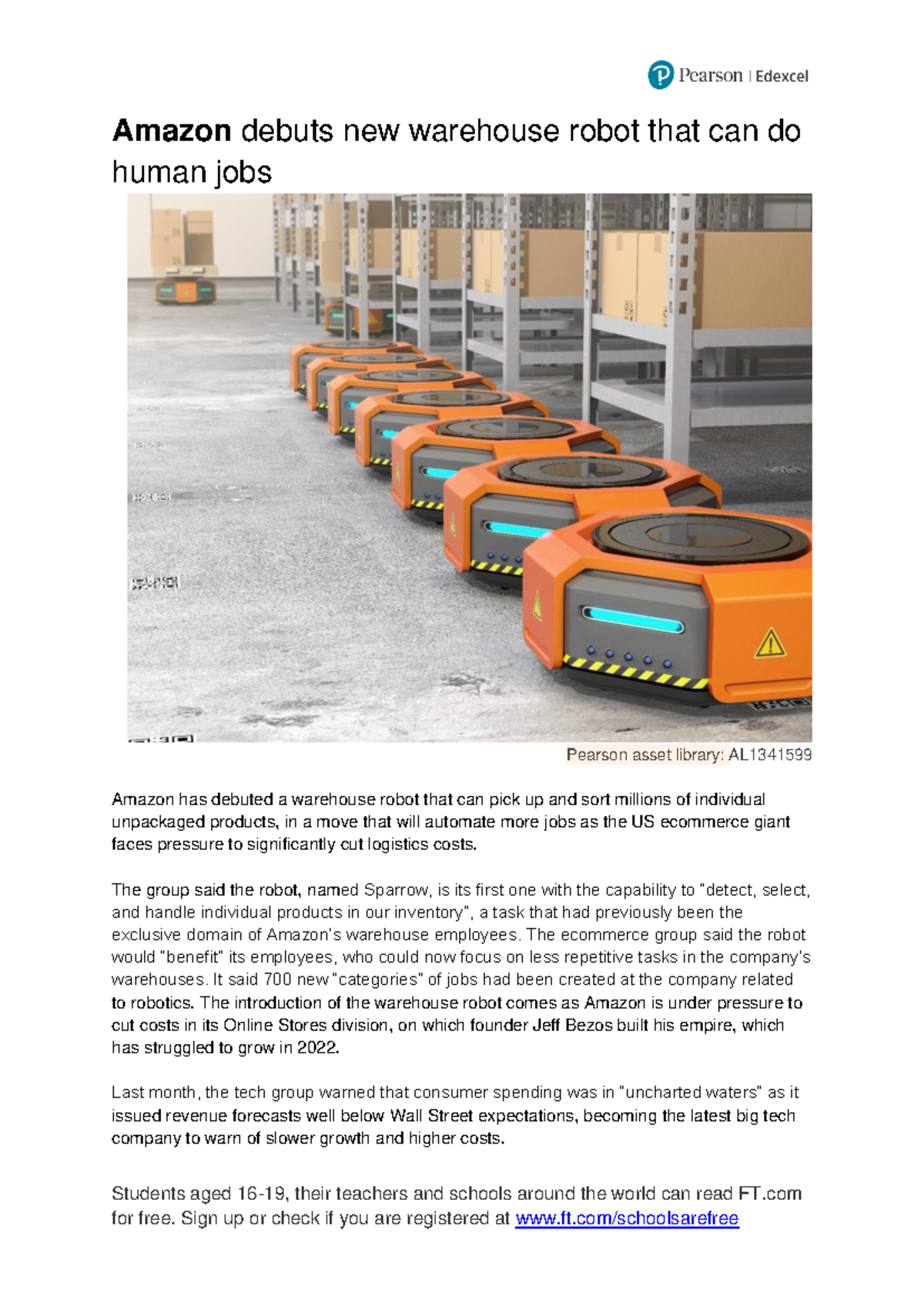 KS5 Case Study 7: Amazon's New Warehouse Robot and Job Impact ...