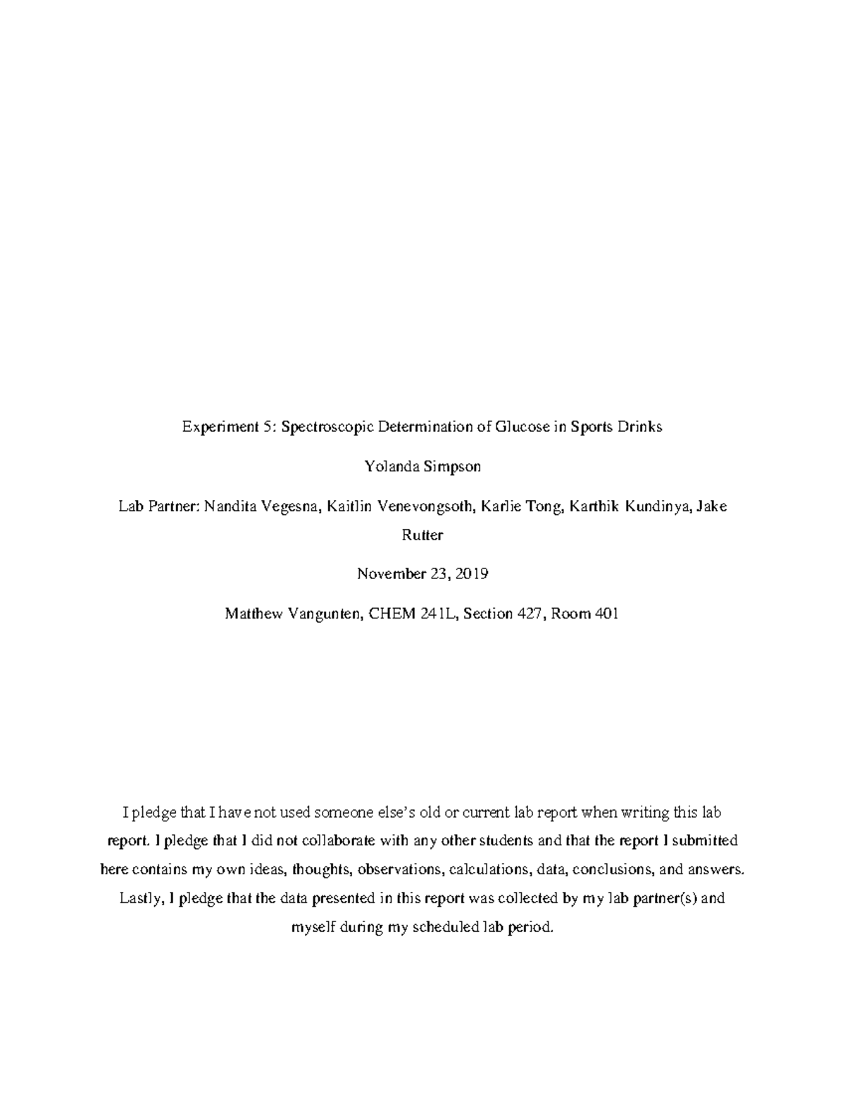 Experiment 6 Glucose Lab Report Experiment 5 Spectroscopic