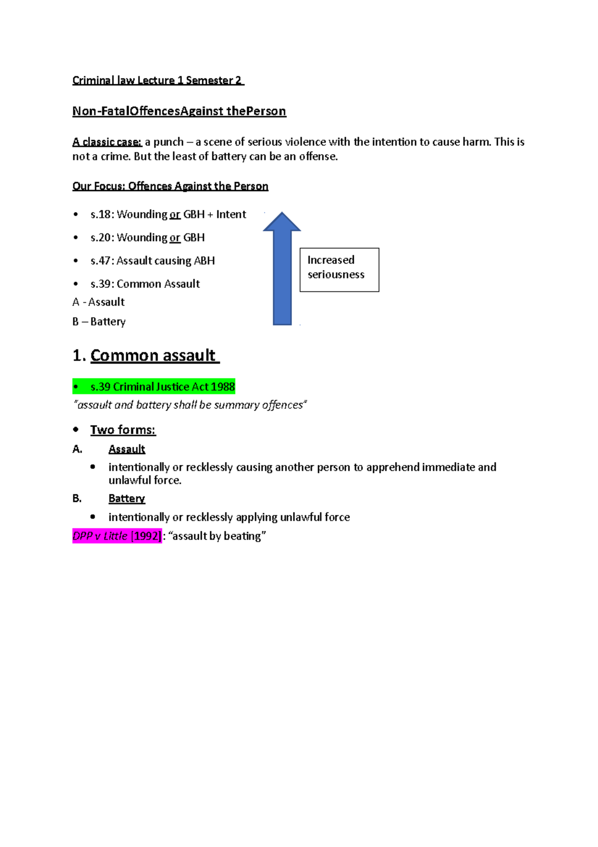 Lecture 1 Semester 2 - Criminal law Lecture 1 Semester 2 Non ...