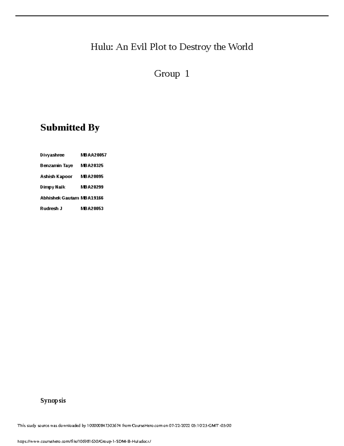 Hulu Case Solution - Hulu: An Evil Plot to Destroy the World Group 1 ...