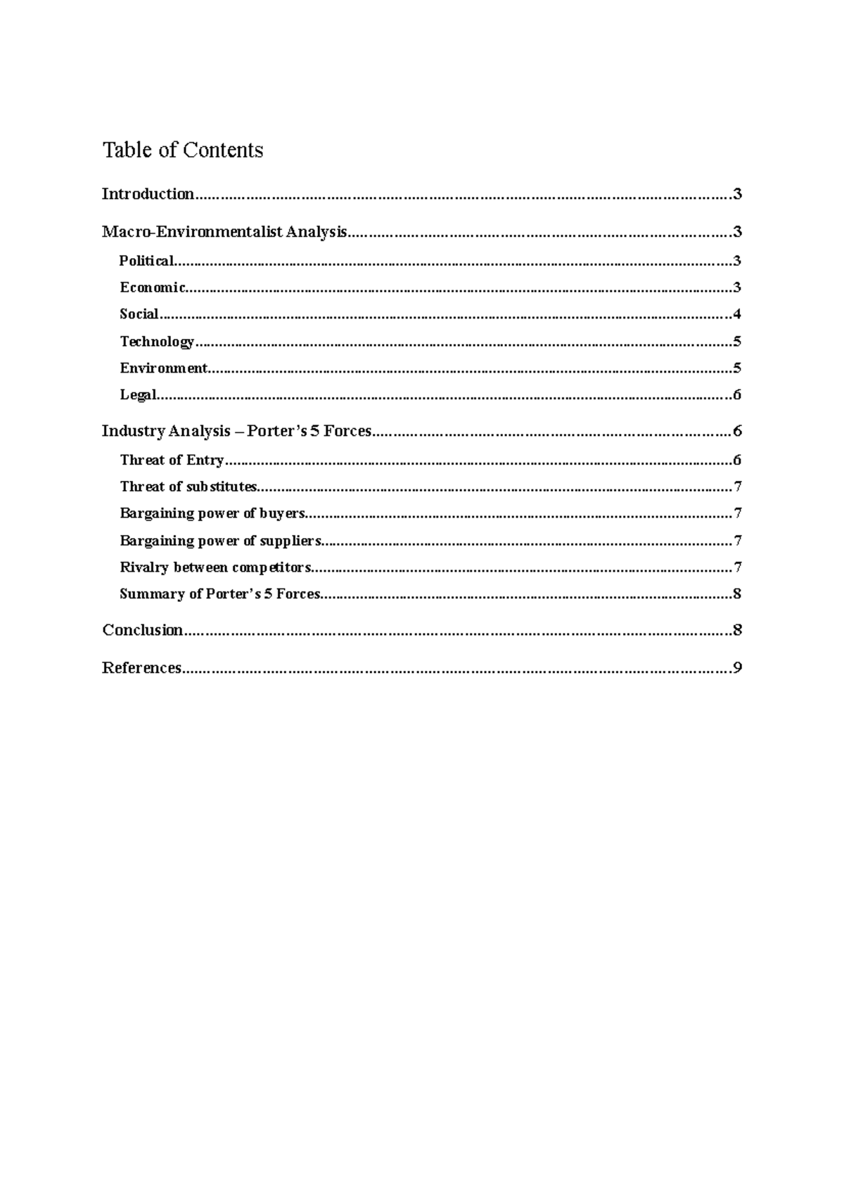 Strategic Management Assignment 1 (Autosaved) - Table of Contents - Studocu