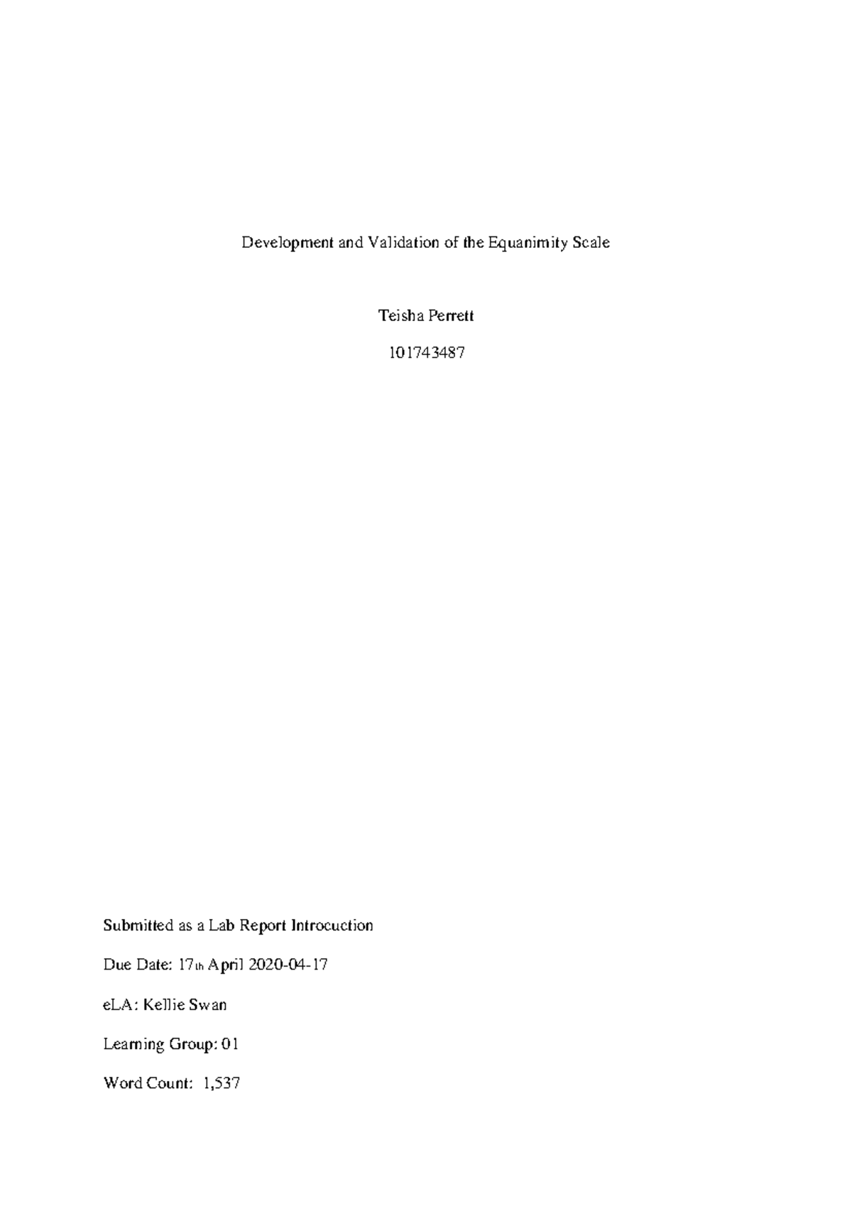 Development and Validation of the Equanimity Scale - Studocu