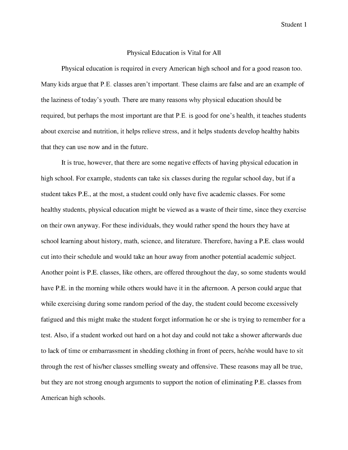 persuasive essay on physical education
