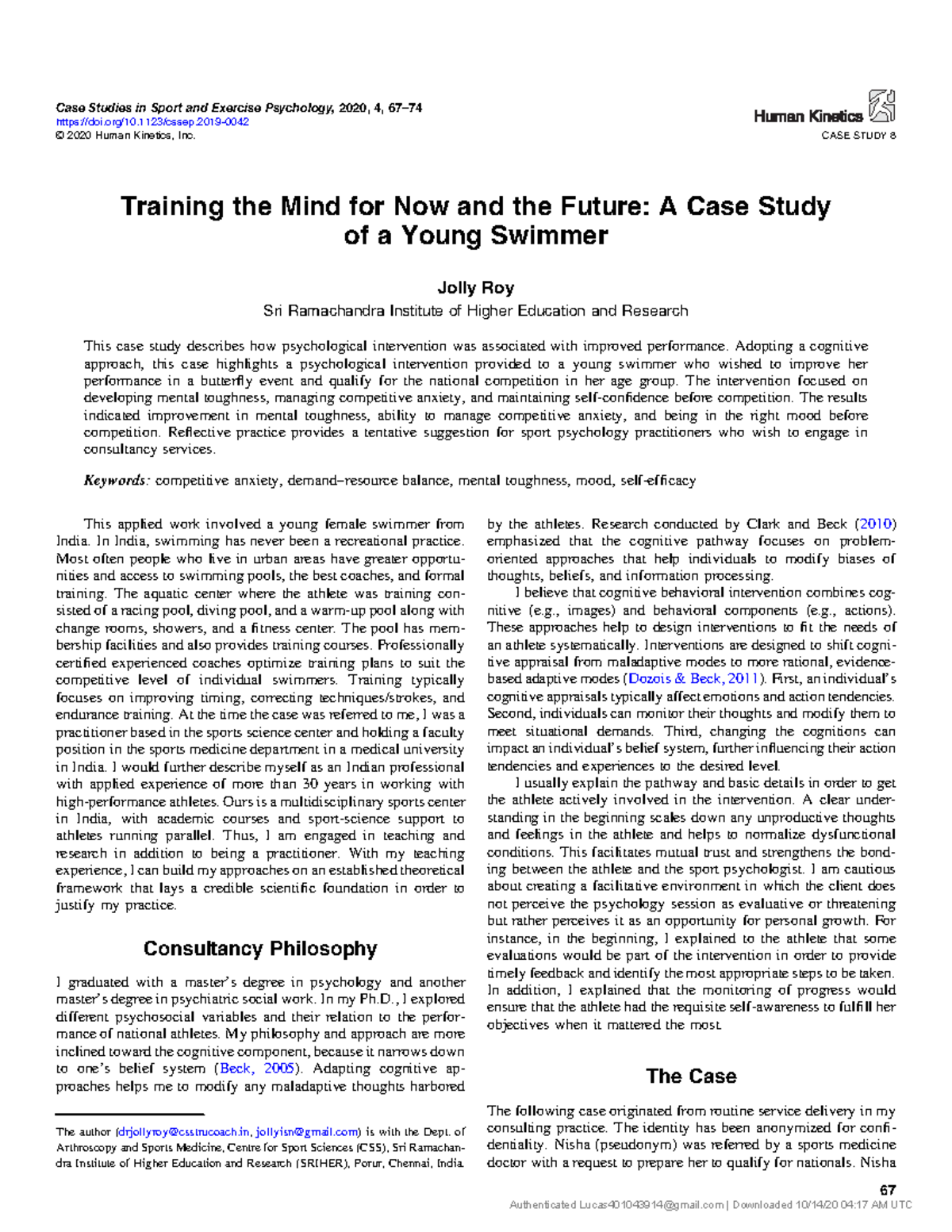 [24704857 Case Studies in Sport and Exercise Psychology] Training the