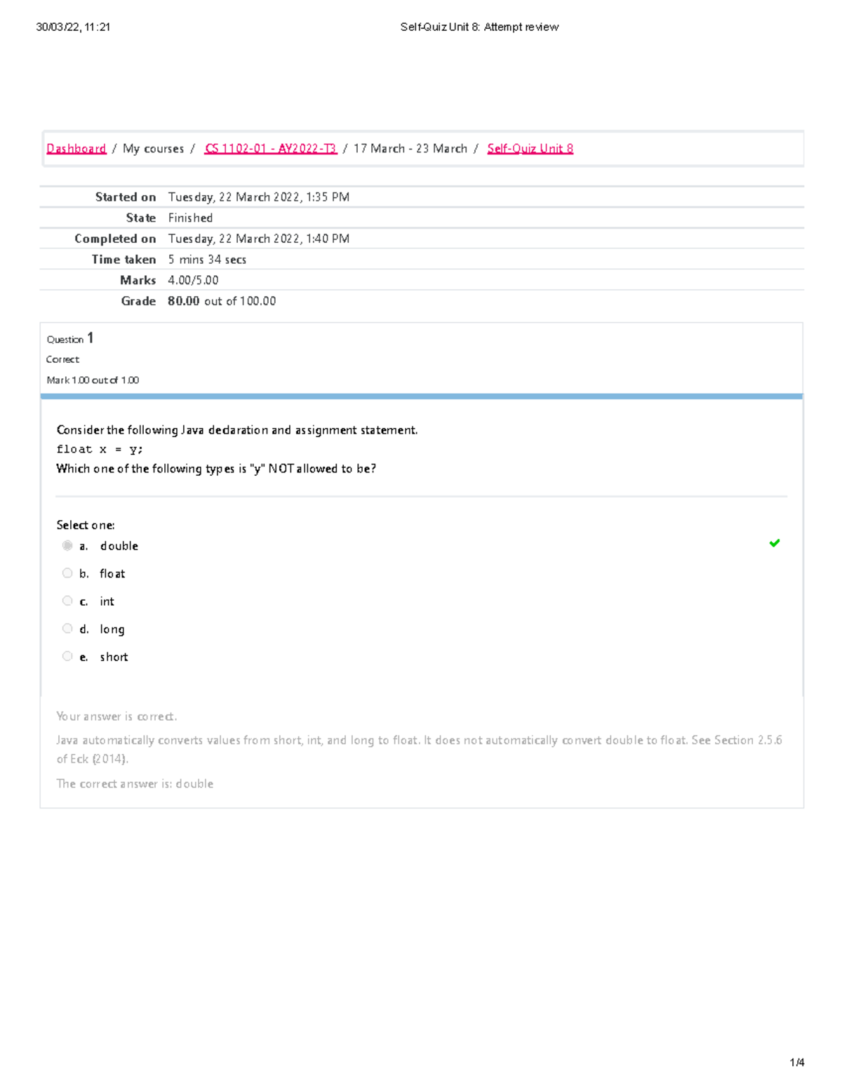 Self Quiz Unit 8 - Practice Material To Improve Your Knowledge CS 1102 ...