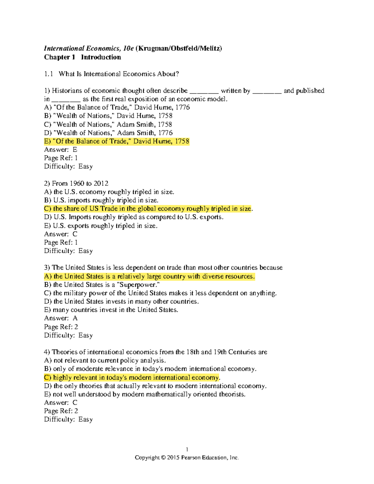 Chap-1 - Test Bank - 1 International Economics, 10e (Krugman/Obstfeld ...