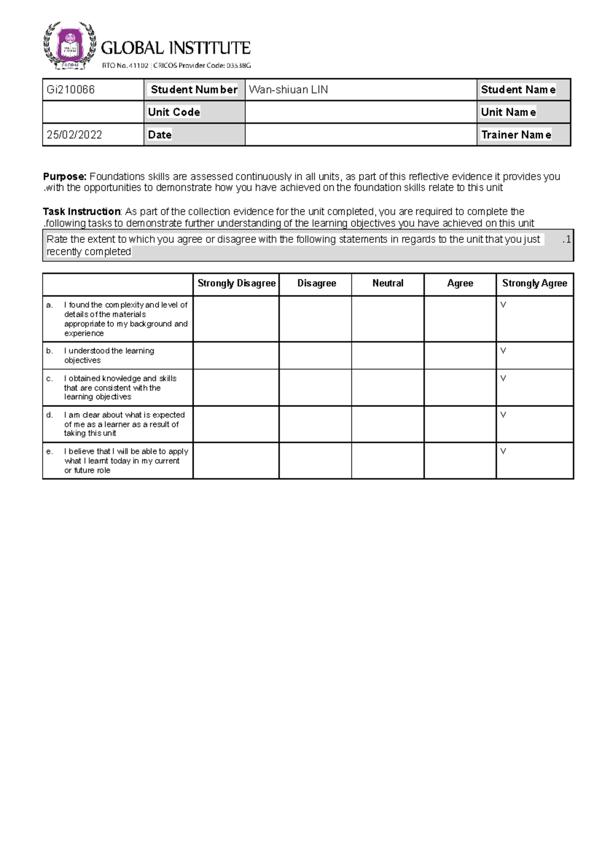 Learner Reflection Evidence Form V2 - Gi210066 Student Number Wan ...