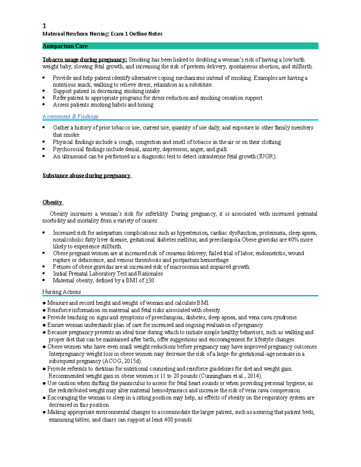 Maternity Exam 1 - exam 1 pre partum - Maternal Newborn Nursing: Exam 1 ...