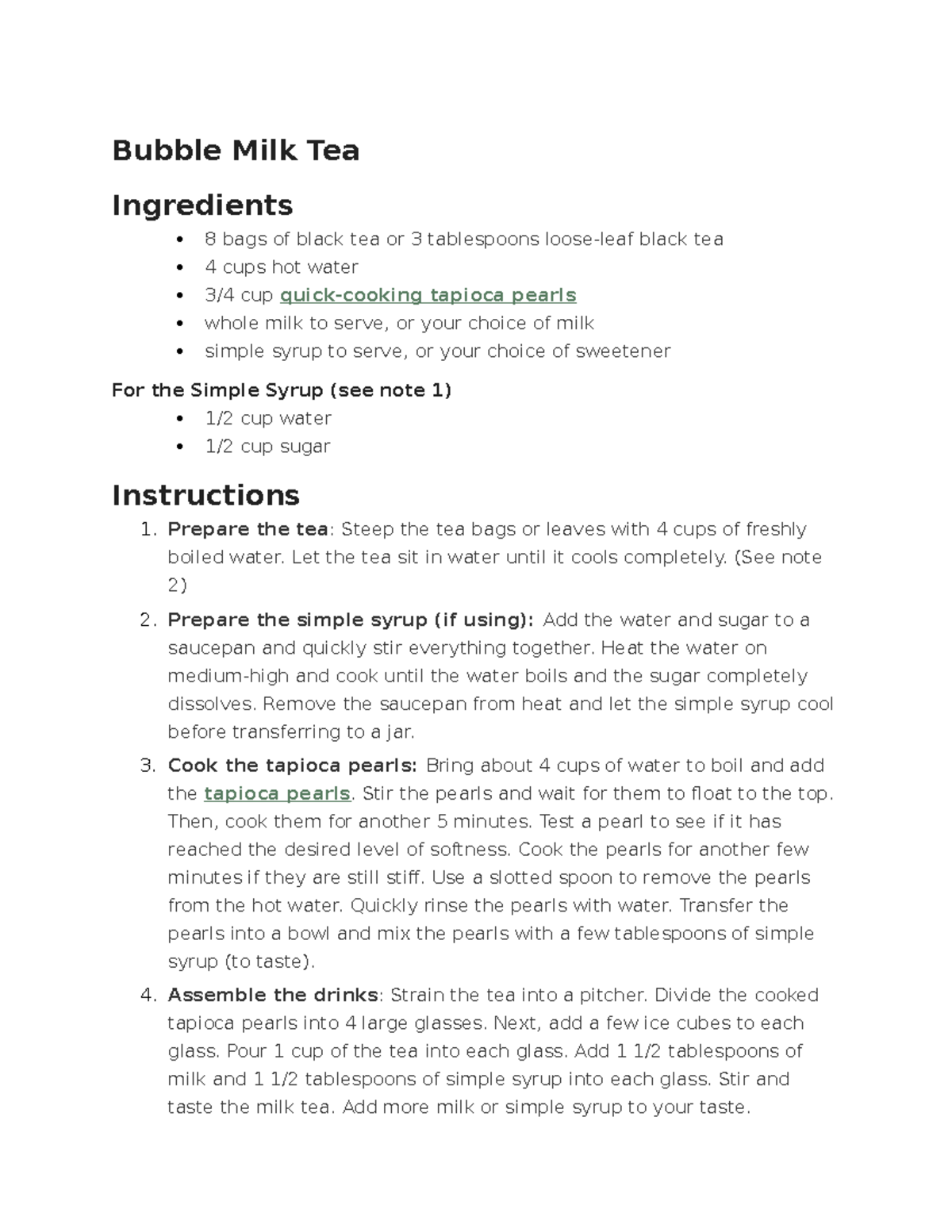 Milk Tea with recipe and how to make the tea Bubble Milk Tea