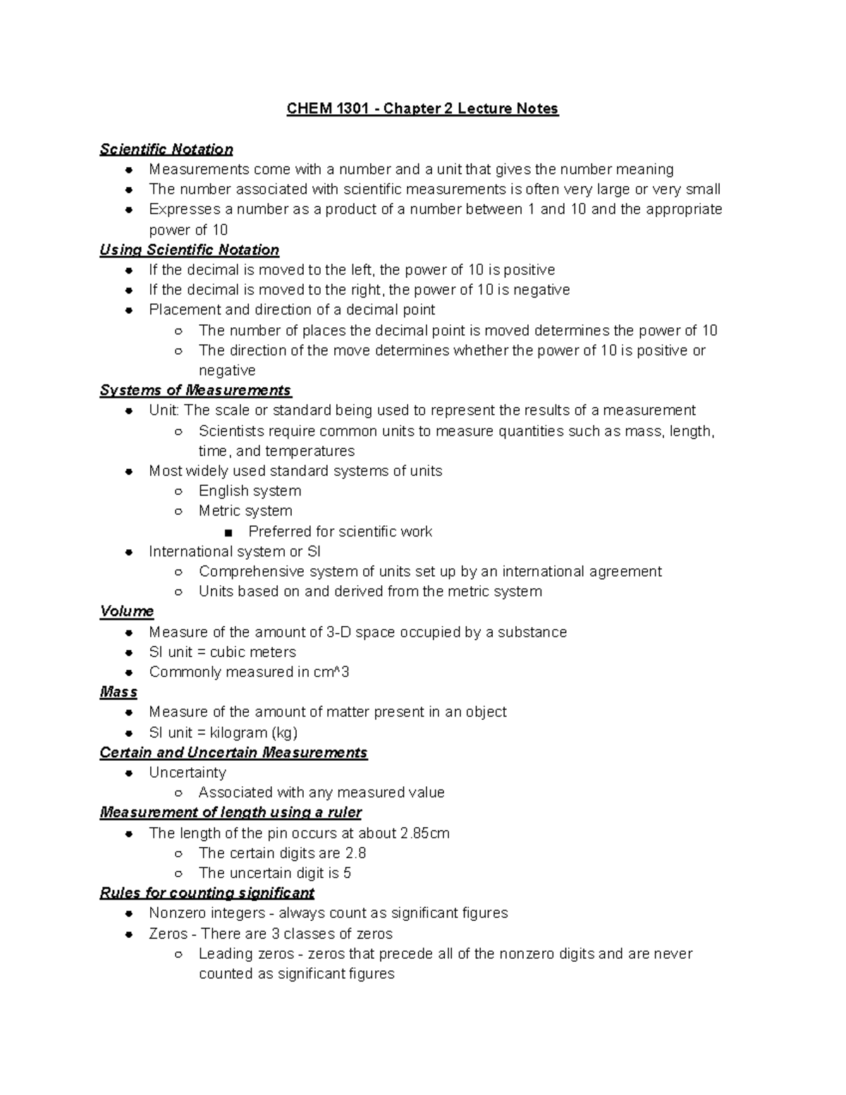 CHEM 1301 - Chapter 2 Notes - CHEM 1301 - Chapter 2 Lecture Notes ...