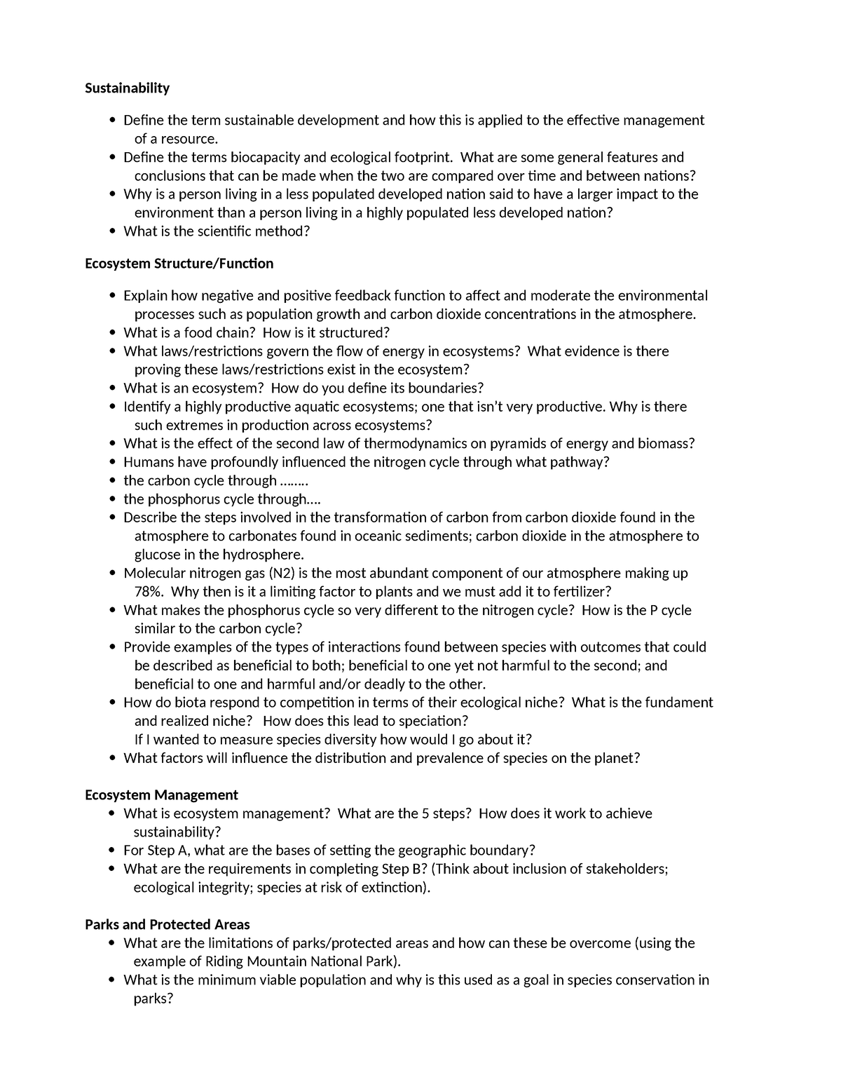 Final Exam Prep Questions - Sustainability Define the term sustainable ...