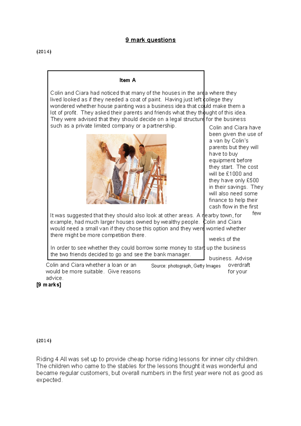 9 mark questions UNIT 1 - Questiobs - Source: photograph, Getty Images ...