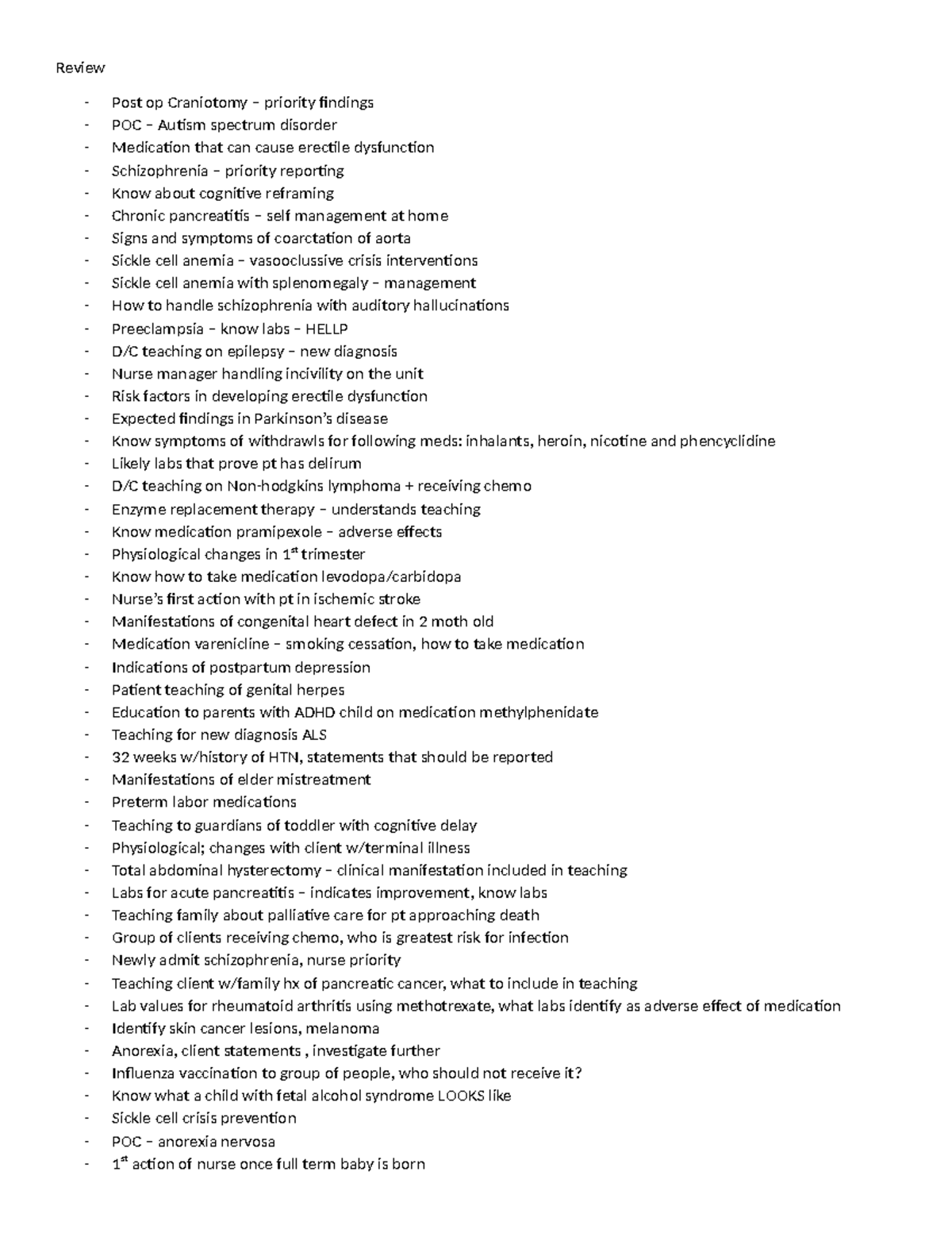 Review - Exit exam - Review - Post op Craniotomy – priority findings ...