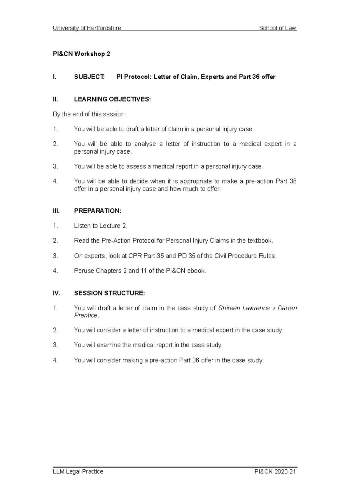 Workshop 2 Student Instructions - PI - PI Protocol letter of claim ...