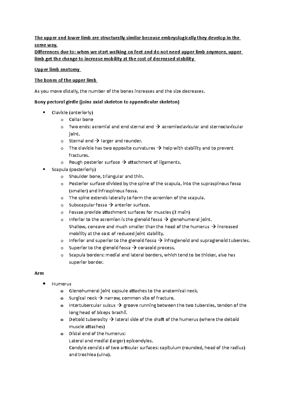 Mjm - summary - The upper and lower limb are structurally similar ...