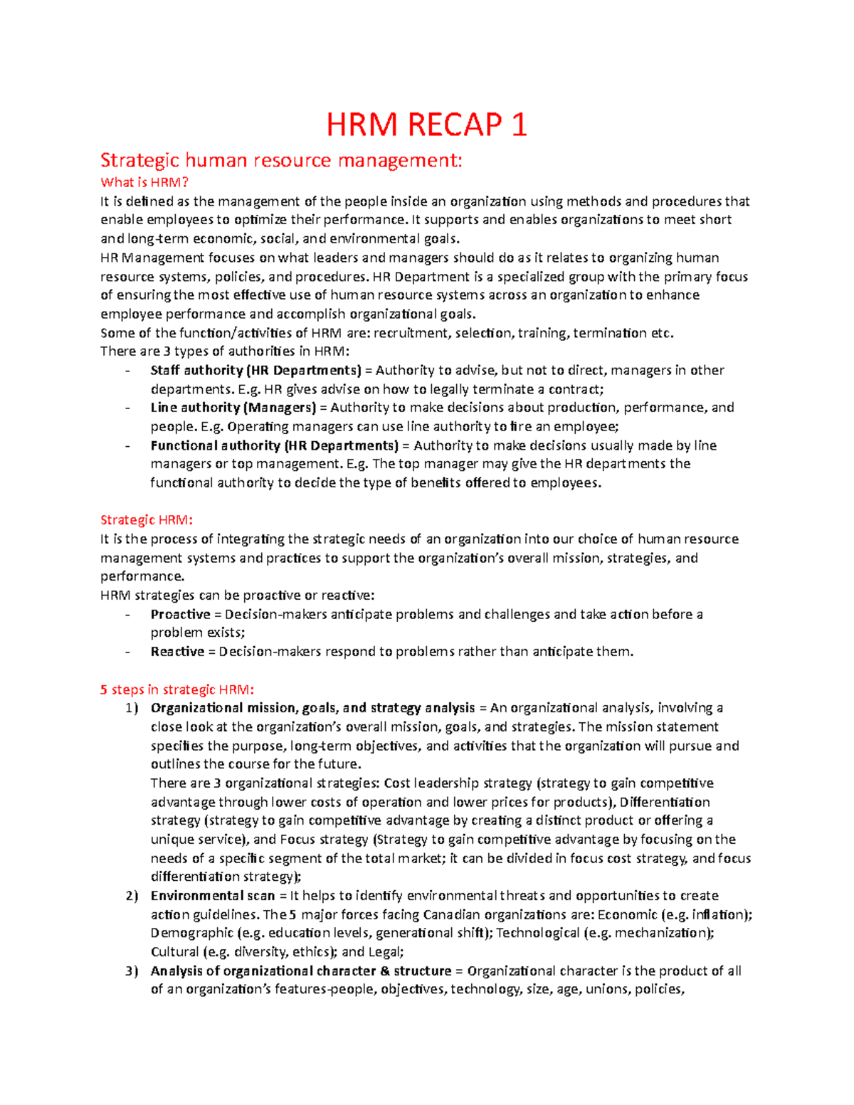 HRM Recap 1 - Summary Human Resources Management - HRM RECAP 1 ...